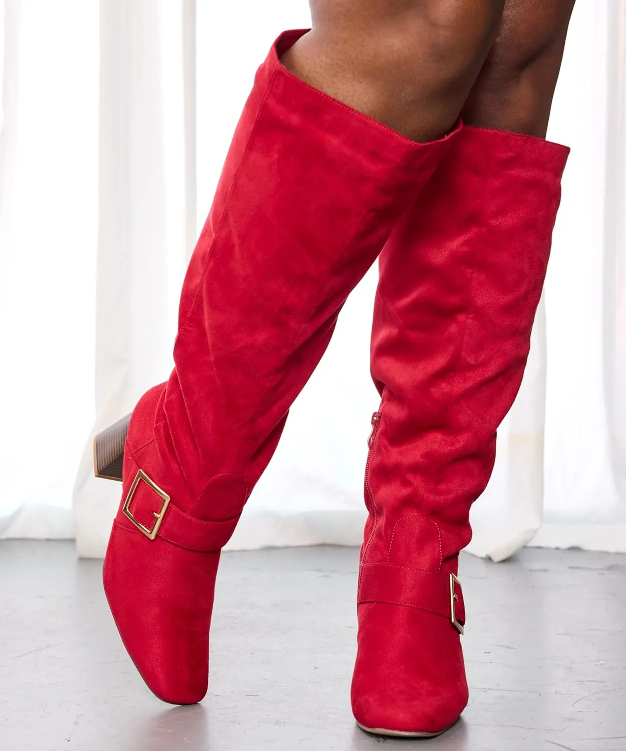 RF ROOM OF FASHION Women's Wide Calf Square Toe Block Heel Knee High Dress Boots
