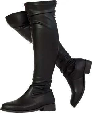 RF ROOM OF FASHION Women's Wide Calf Wide Width Back Criss Cross Lace Stretchy Over The Knee Boots