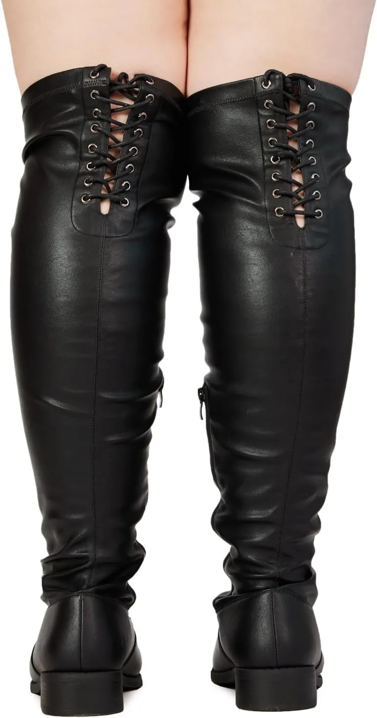 RF ROOM OF FASHION Women's Wide Calf Wide Width Back Criss Cross Lace Stretchy Over The Knee Boots