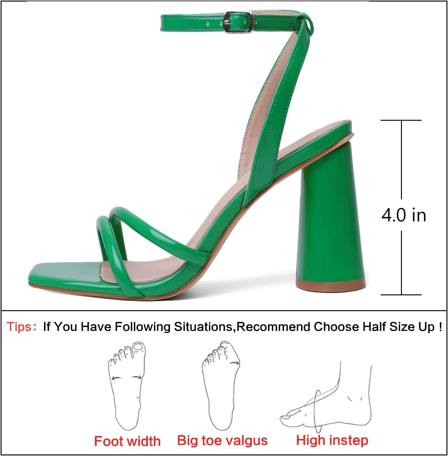 RIBONGZ Block Heels Prom Heeled Sandals for Women Chunky Square Open Toe Strappy High Heels Ankle Strap Wedding Bridal Shoes High Heel Sandals for Party Dress