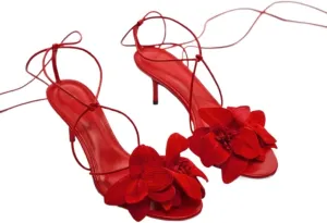 Richealnana Women's Lace Up Strappy Crisscross Floral Open Toe Stilettos For Party Prom Dressy Sandals