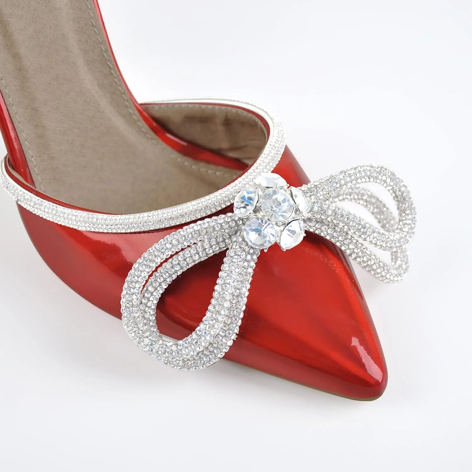 Richealnana Women's Rhinestones Bow-knot Slingback Sandals Pointed Toe Stilettos For Party Prom