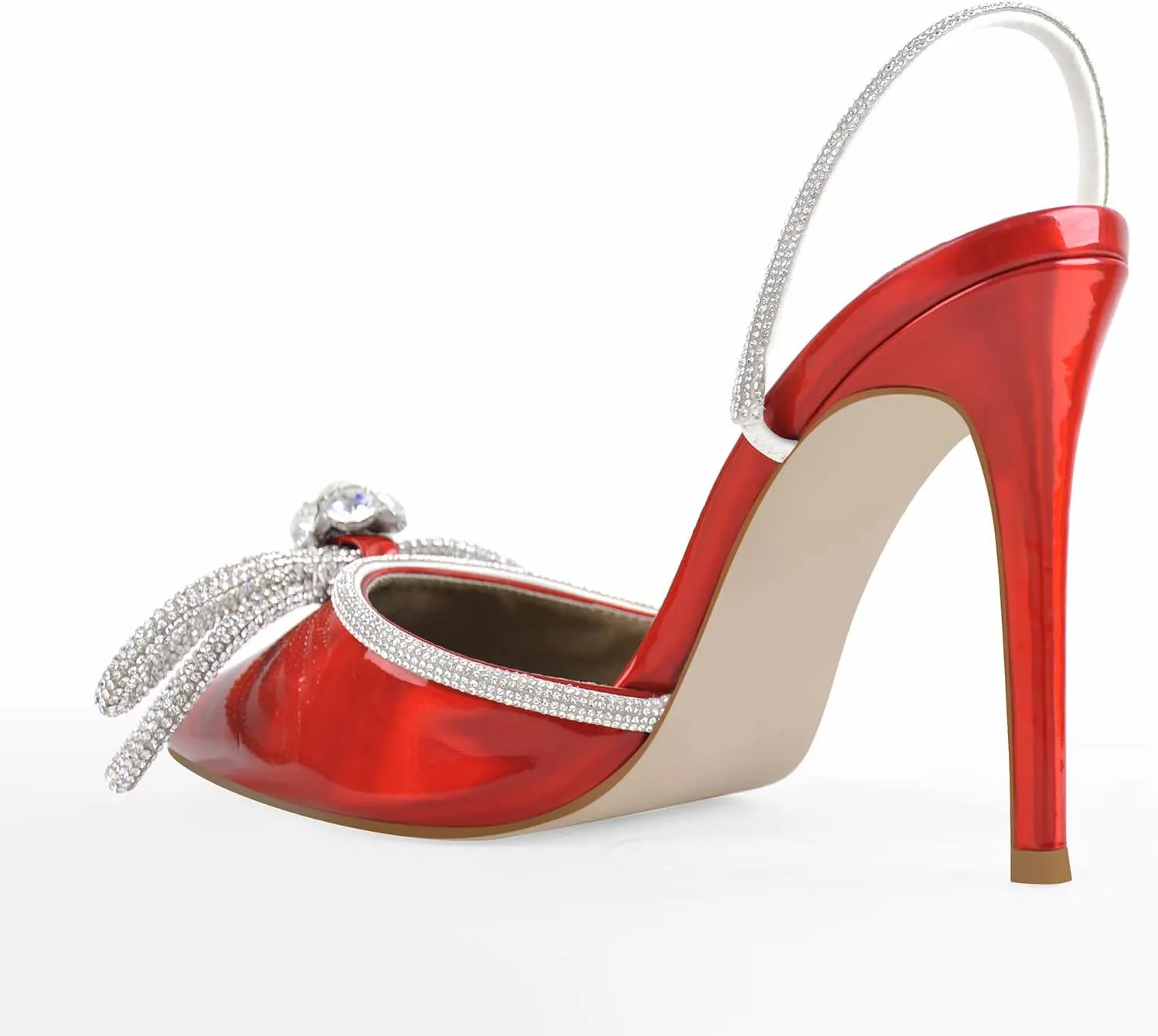 Richealnana Women's Rhinestones Bow-knot Slingback Sandals Pointed Toe Stilettos For Party Prom