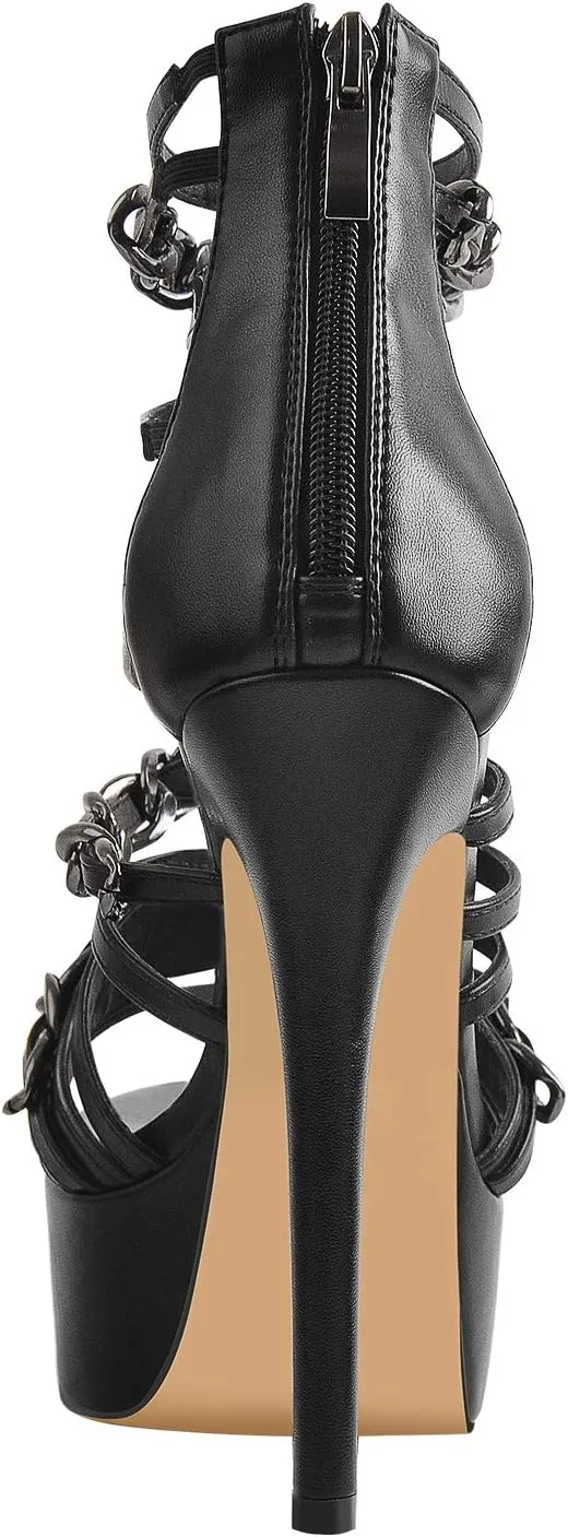 richealnini Platform Heel Sandals for Women Ankle Straps Buckles Stiletto High Heels