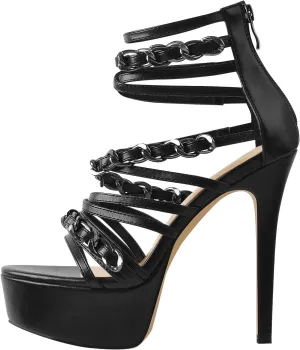 richealnini Platform Heel Sandals for Women Ankle Straps Buckles Stiletto High Heels