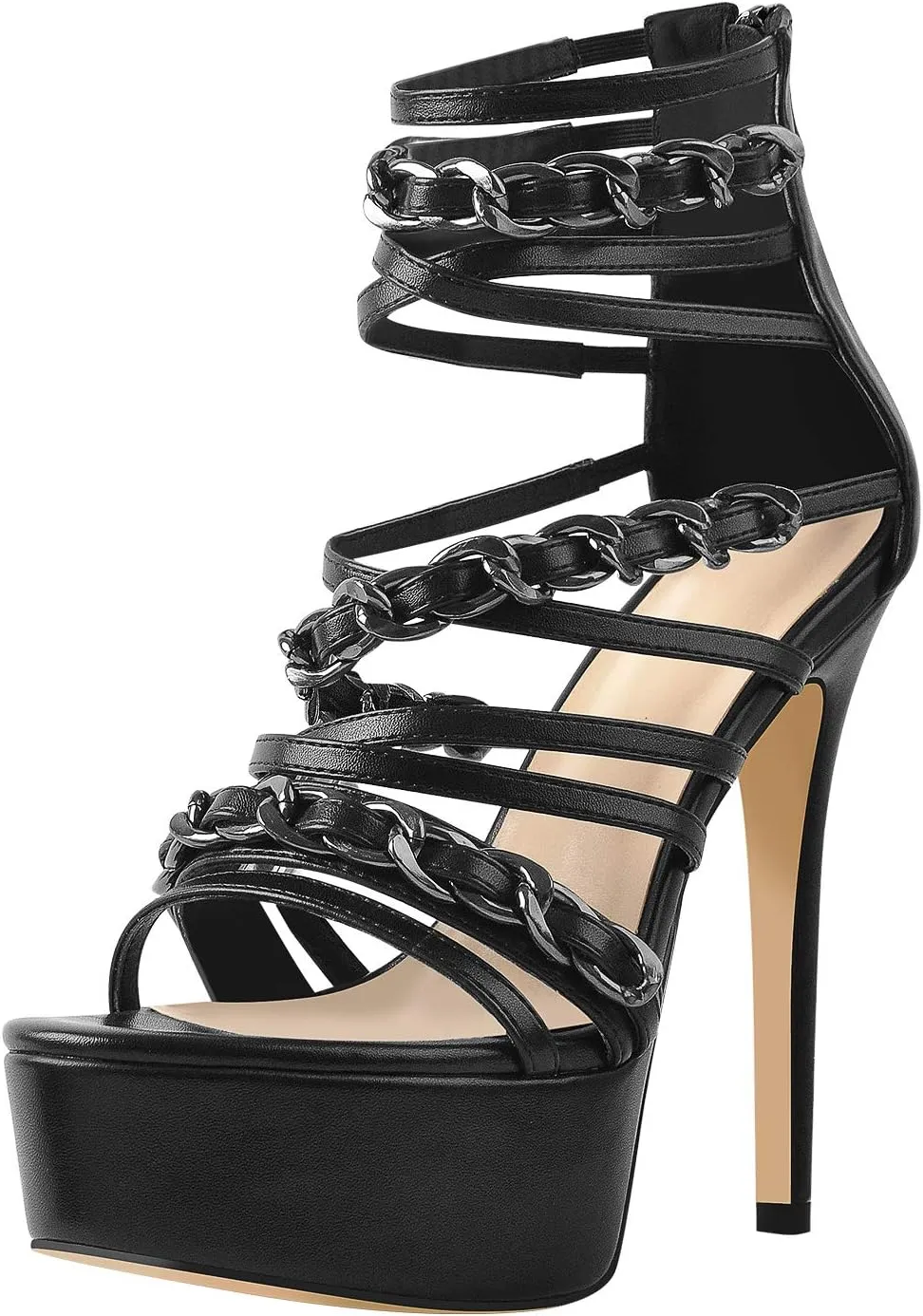 richealnini Platform Heel Sandals for Women Ankle Straps Buckles Stiletto High Heels
