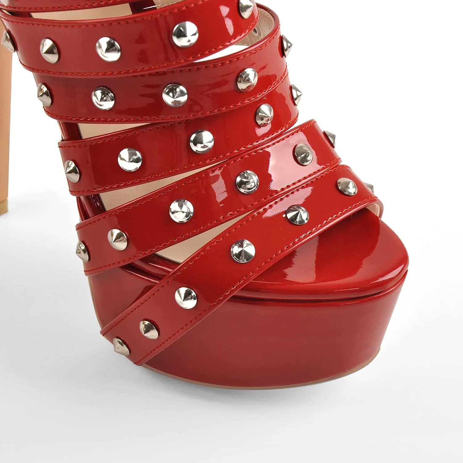 richealnini Women's Crisscross Platform Stiletto High Heels Strappy Sandals with Zipper