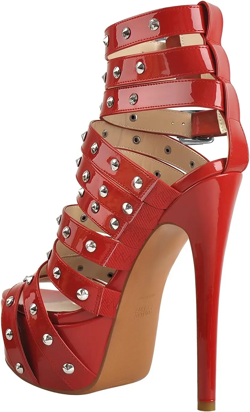 richealnini Women's Crisscross Platform Stiletto High Heels Strappy Sandals with Zipper