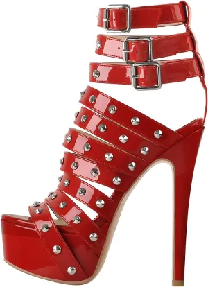 richealnini Women's Crisscross Platform Stiletto High Heels Strappy Sandals with Zipper