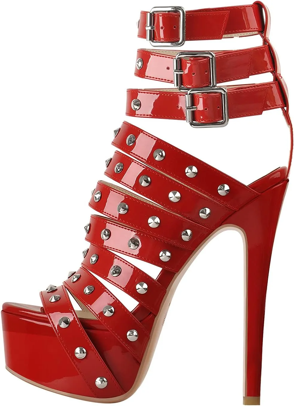 richealnini Women's Crisscross Platform Stiletto High Heels Strappy Sandals with Zipper