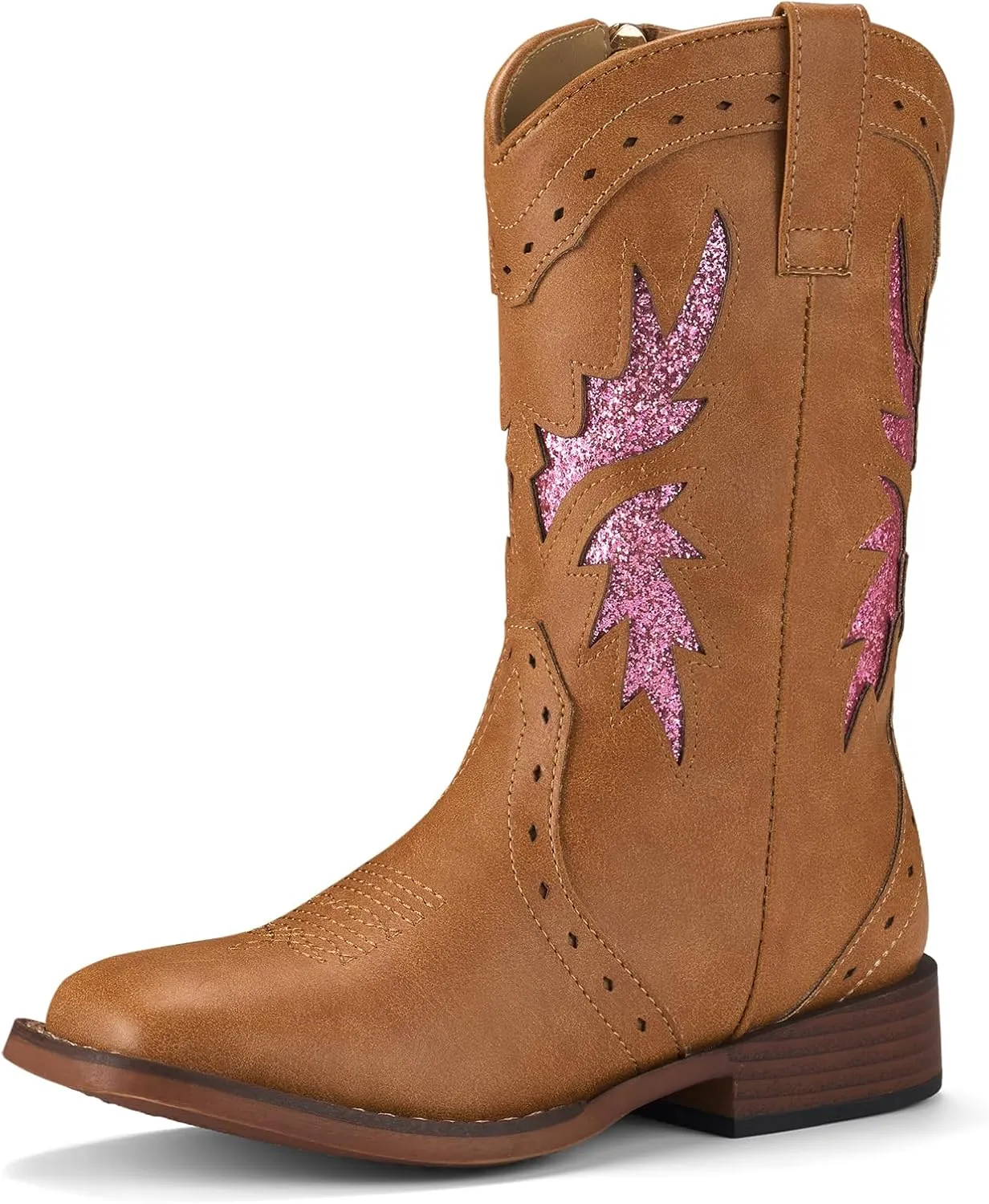Rollda Girls Cowgirl Boots Kids Cowboy Boots Square Toe Girls Western Boots for Toddler/Little Kid/Big Kid