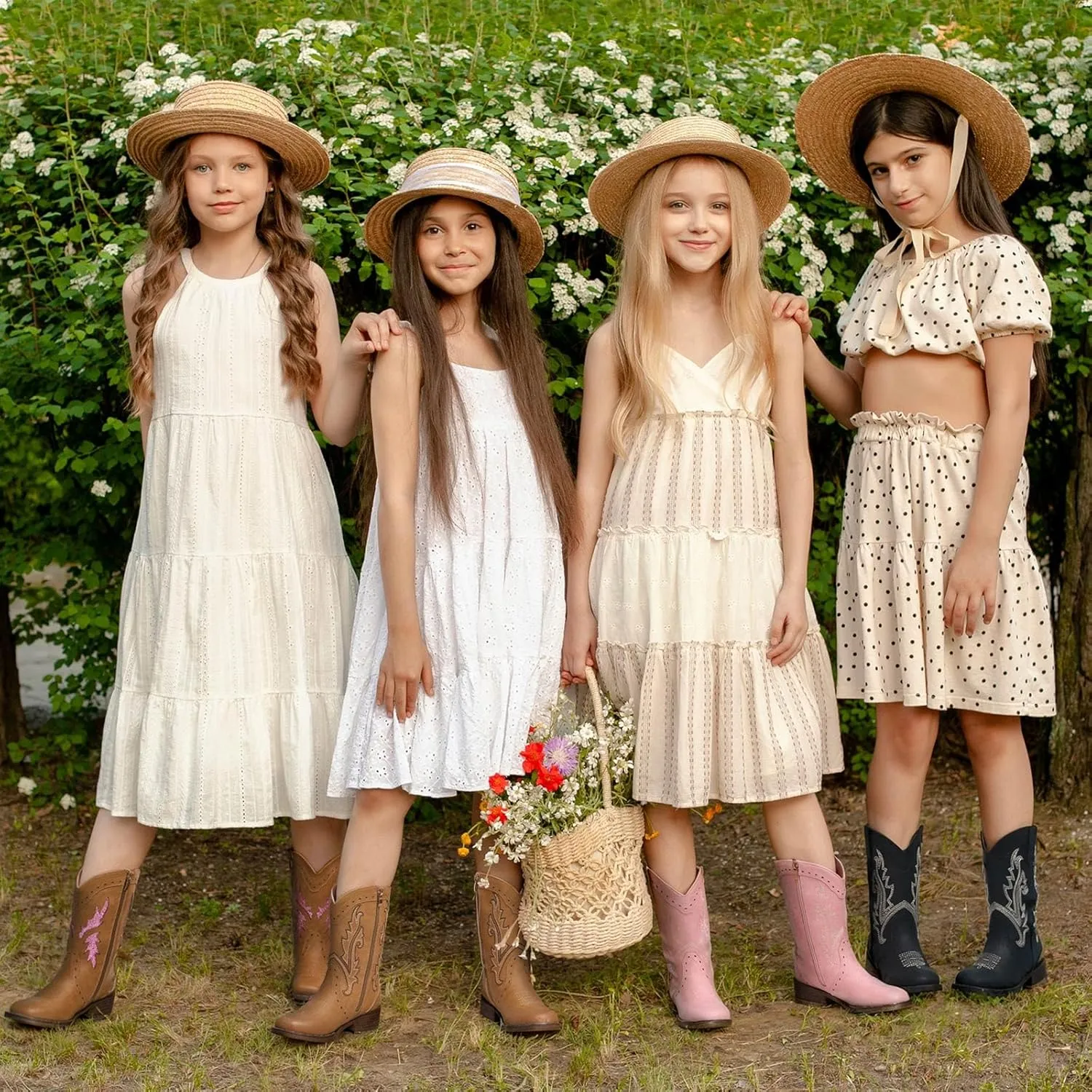 Rollda Girls Cowgirl Boots Kids Cowboy Boots Square Toe Girls Western Boots for Toddler/Little Kid/Big Kid