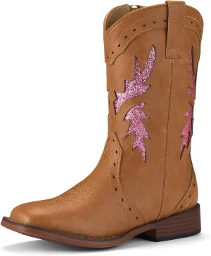 Rollda Girls Cowgirl Boots Kids Cowboy Boots Square Toe Girls Western Boots for Toddler/Little Kid/Big Kid