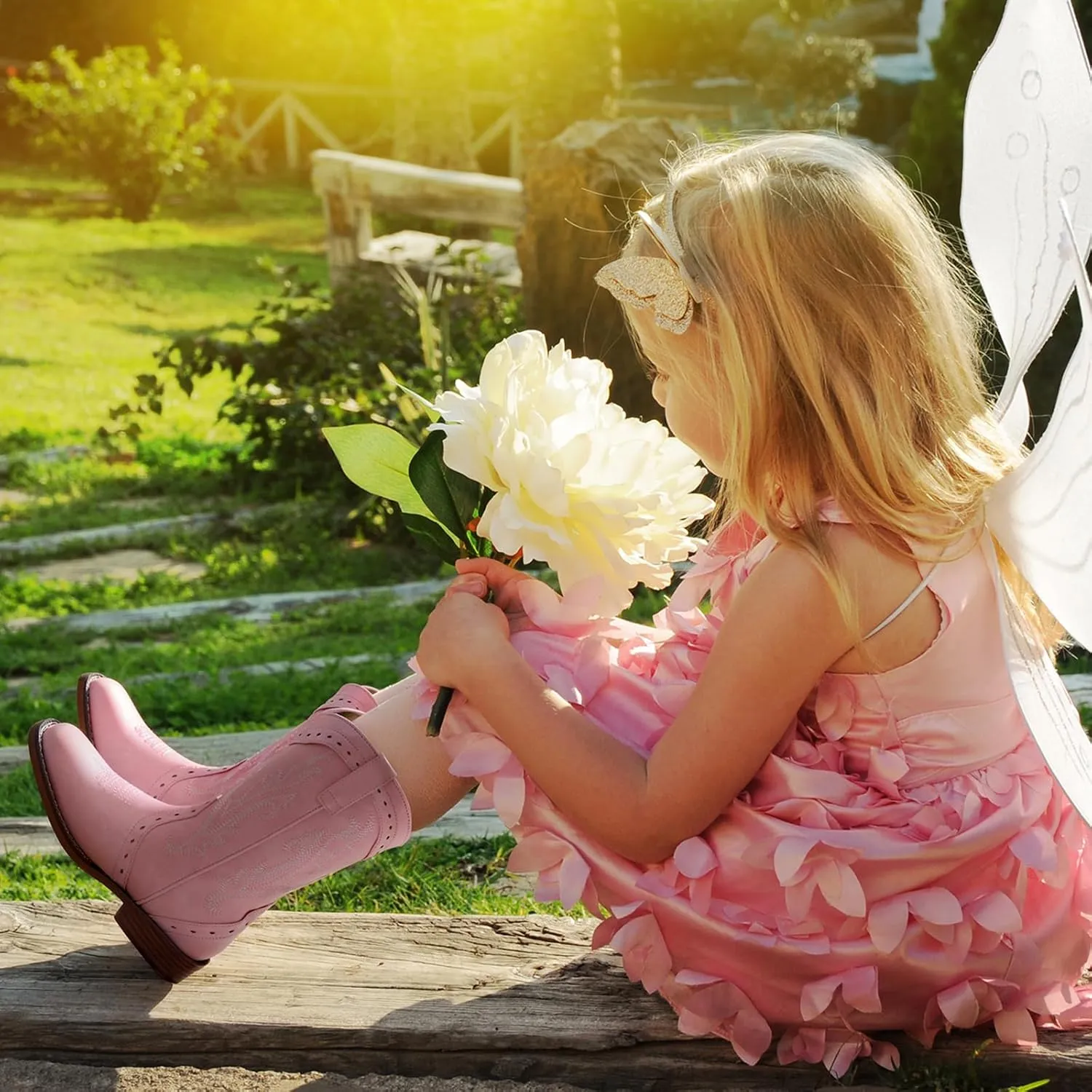 Rollda Girls Cowgirl Boots Kids Cowboy Boots Square Toe Girls Western Boots for Toddler/Little Kid/Big Kid