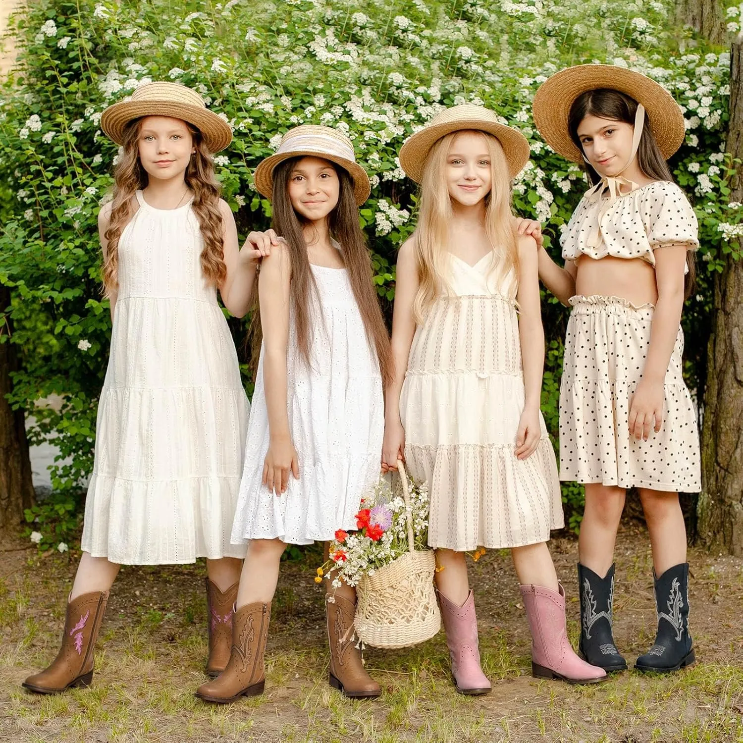 Rollda Girls Cowgirl Boots Kids Cowboy Boots Square Toe Girls Western Boots for Toddler/Little Kid/Big Kid