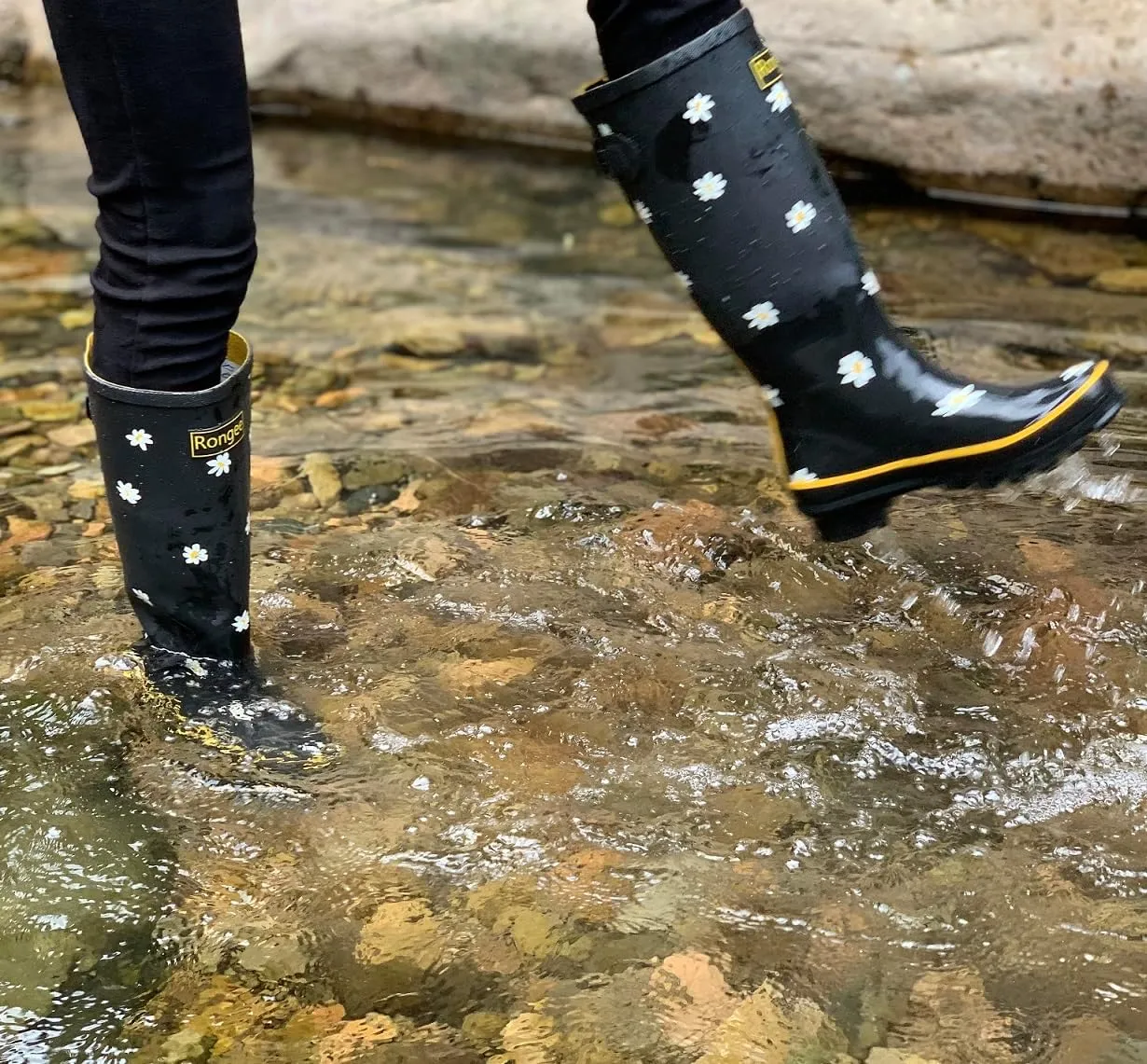 Rongee Rain Boots for Women Waterproof Garden Outdoor Mud Boots Printed with Adjustable Buckle