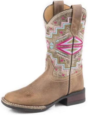 ROPER Unisex-Child Monterey Aztec Square Toe Cowboy Boots (Little Big Kid) Western
