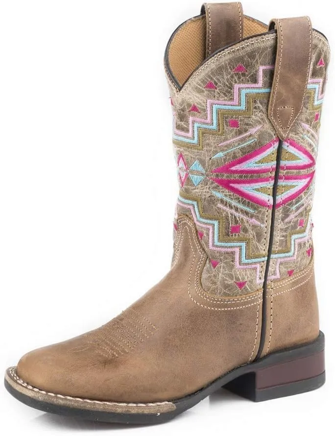 ROPER Unisex-Child Monterey Aztec Square Toe Cowboy Boots (Little Big Kid) Western