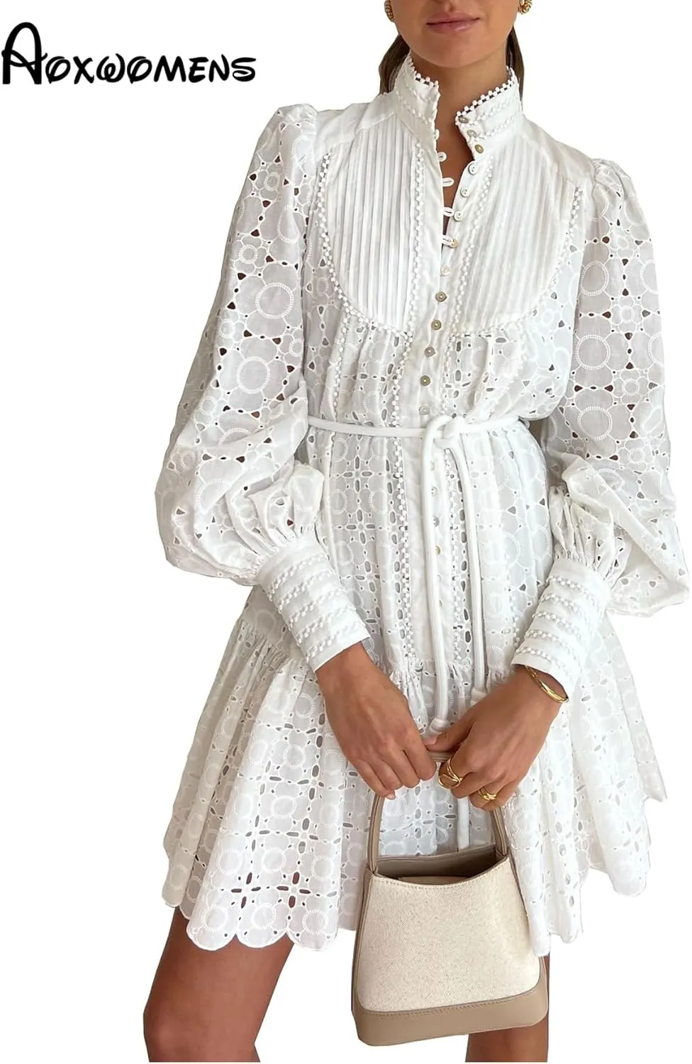 Ruffle Sleeve Tunic Midi Dress Flowy Shift Sundress Sweet Babydoll Button Down Swing Skirt