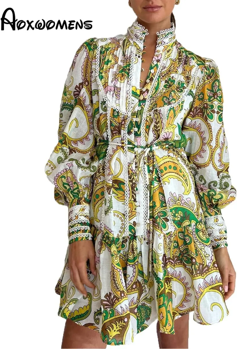 Ruffle Sleeve Tunic Midi Dress Flowy Shift Sundress Sweet Babydoll Button Down Swing Skirt