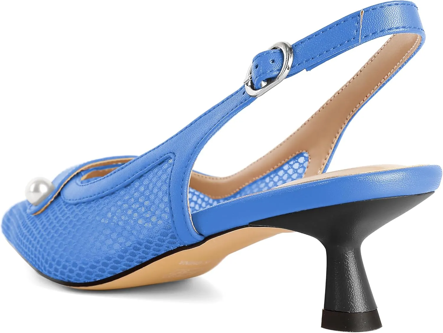 SAMMITOP Womens Slingback Kitten Heels Closed Pointed Toe Low Heel Mesh Pumps Pearl Strap Dress Shoes 1.5 Inches