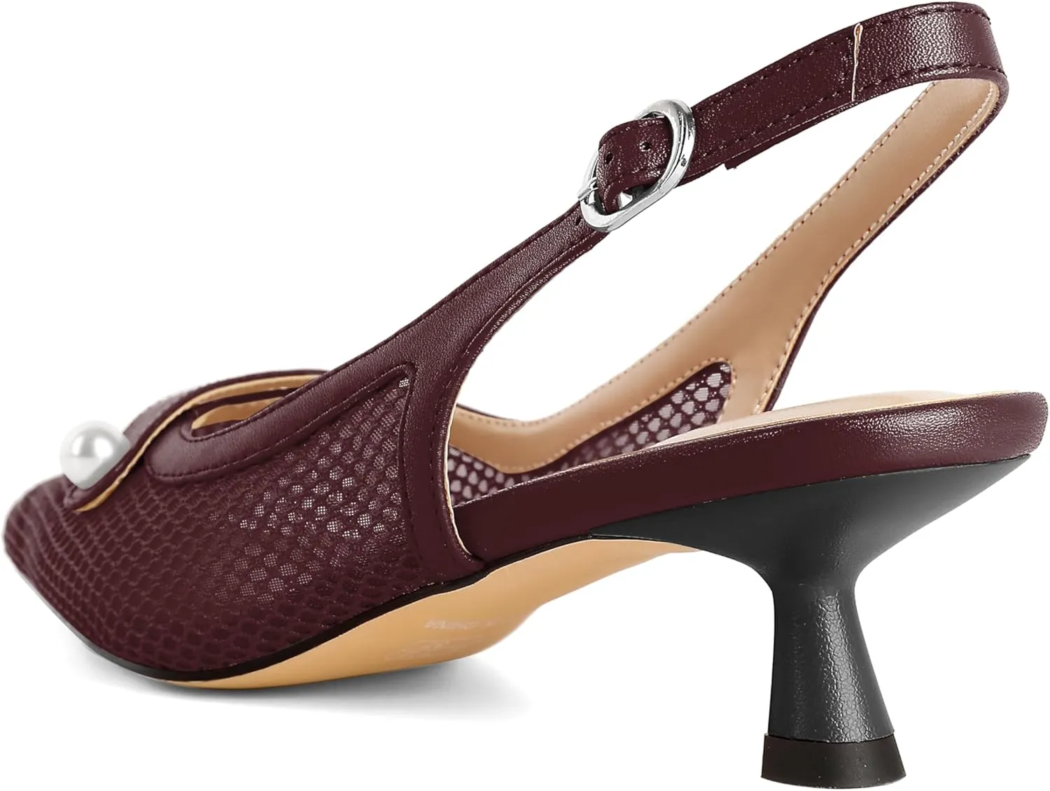 SAMMITOP Womens Slingback Kitten Heels Closed Pointed Toe Low Heel Mesh Pumps Pearl Strap Dress Shoes 1.5 Inches