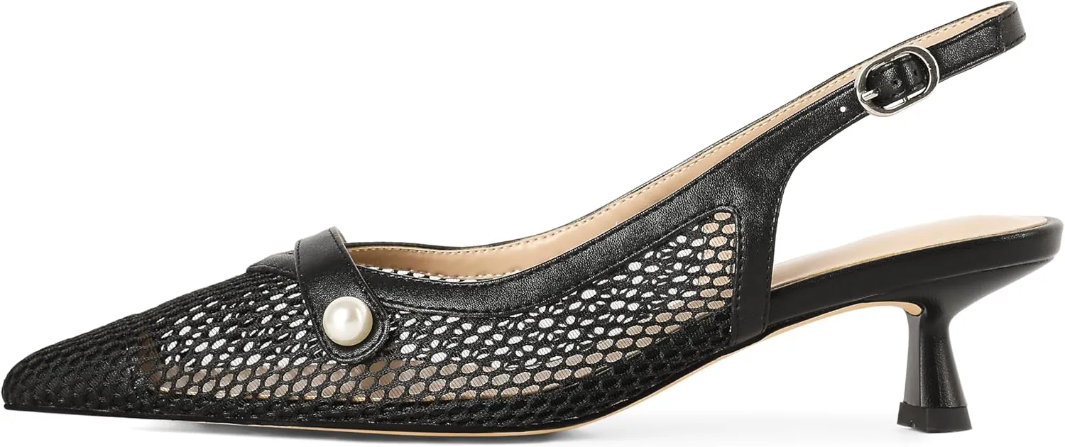 SAMMITOP Womens Slingback Kitten Heels Closed Pointed Toe Low Heel Mesh Pumps Pearl Strap Dress Shoes 1.5 Inches