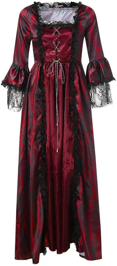 SEAOPEN Victorian Dress for Women Halloween Medieval Renaissance Dress Flare Sleeve Vintage Dress Cocktail Party Ball Gown