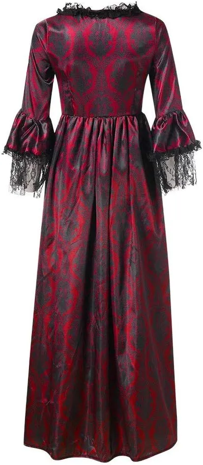 SEAOPEN Victorian Dress for Women Halloween Medieval Renaissance Dress Flare Sleeve Vintage Dress Cocktail Party Ball Gown