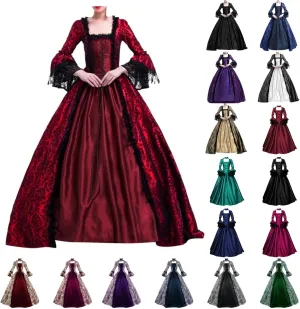 SEAOPEN Victorian Dress for Women Halloween Medieval Renaissance Dress Flare Sleeve Vintage Dress Cocktail Party Ball Gown