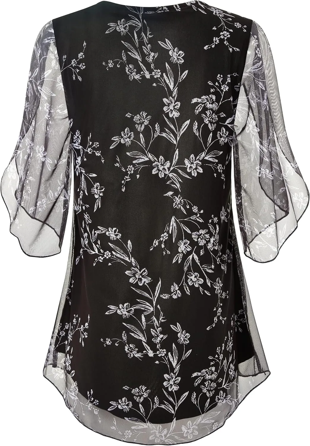 SeSe Code Womens Ruffle 3/4 Sleeve Mesh Blouses Loose Flowy Tops Stretchy Shirts