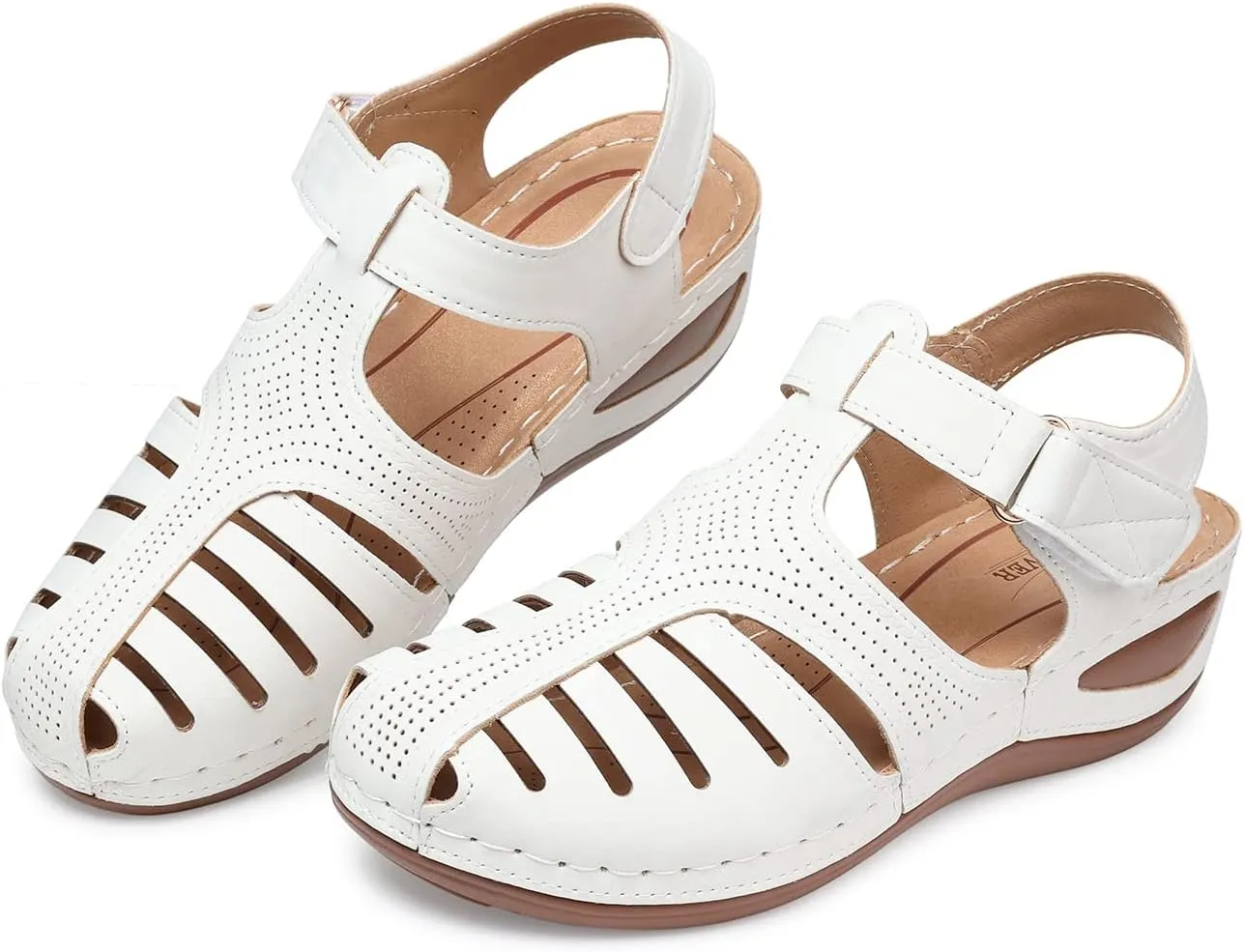 SHIBEVER Women's Wedge Sandals Summer: Closed Toe Sandals for Women Platform Dressy Wedge Size 5-11