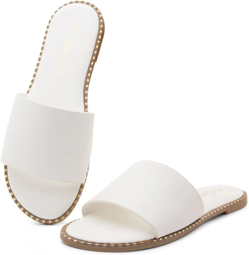 Shoe Land Women’s Flat Sandals 2025 – Comfortable Slide Sandals with Cushioned Footbed | Dressy Open Toe Summer Sandals for Beach, Travel & Everyday