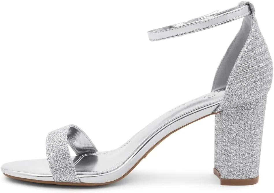 Shoe Land Women's Low Heels - 3-Inch Chunky Block Heeled Sandals with Ankle Strap | Open Toe Short Heels | Comfy Dressy Strappy Sandals for Wedding, Prom, Office