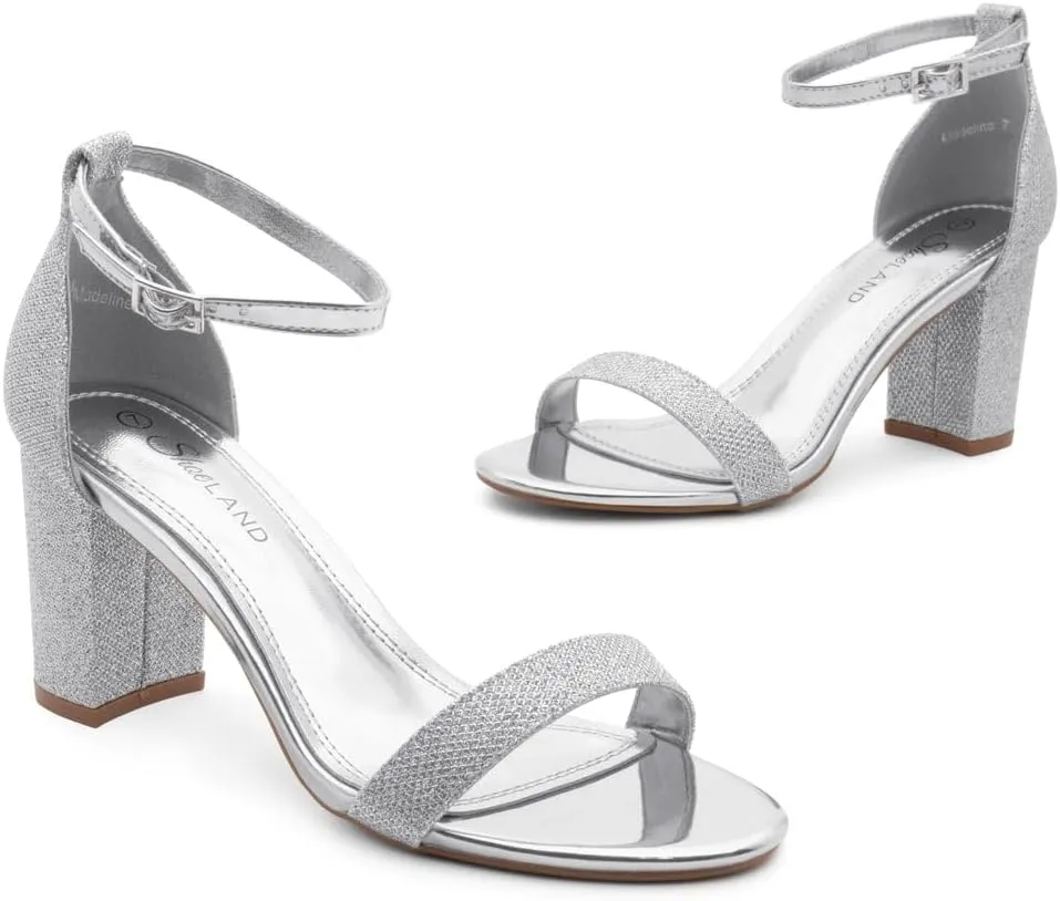 Shoe Land Women's Low Heels - 3-Inch Chunky Block Heeled Sandals with Ankle Strap | Open Toe Short Heels | Comfy Dressy Strappy Sandals for Wedding, Prom, Office