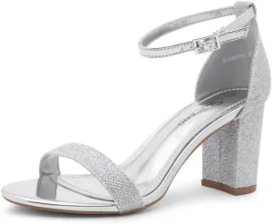 Shoe Land Women's Low Heels - 3-Inch Chunky Block Heeled Sandals with Ankle Strap | Open Toe Short Heels | Comfy Dressy Strappy Sandals for Wedding, Prom, Office