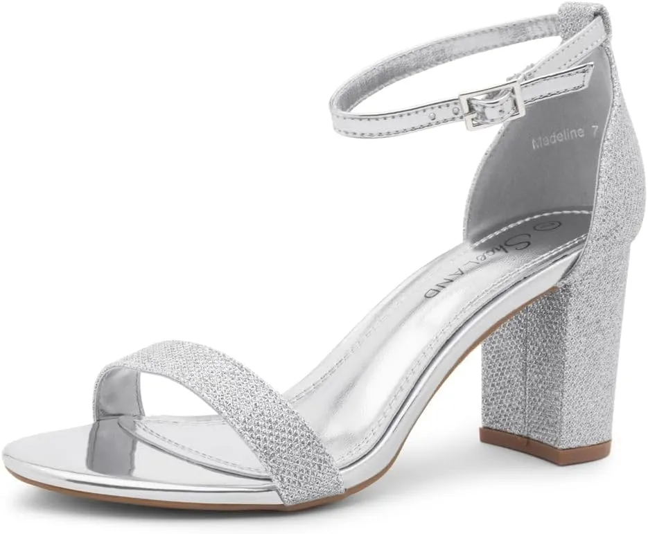 Shoe Land Women's Low Heels - 3-Inch Chunky Block Heeled Sandals with Ankle Strap | Open Toe Short Heels | Comfy Dressy Strappy Sandals for Wedding, Prom, Office
