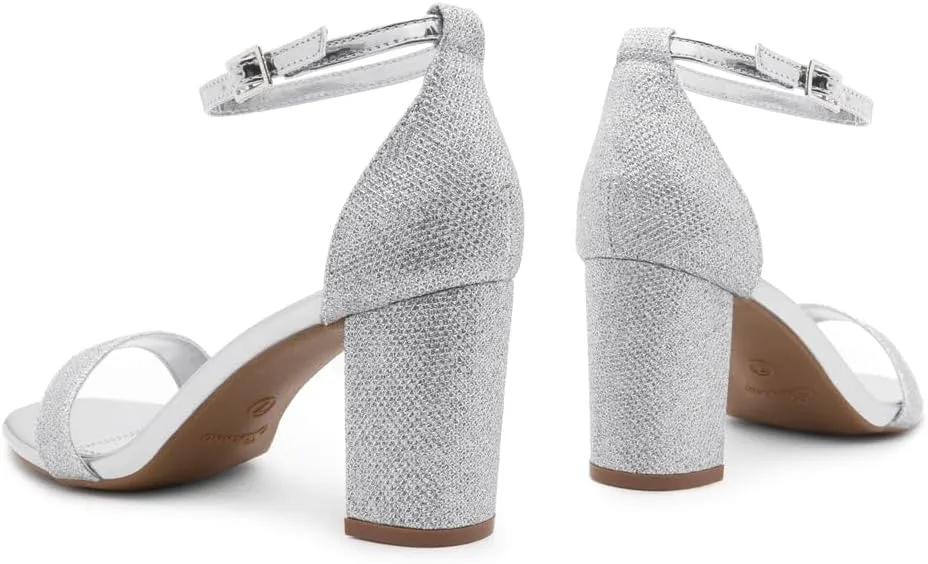 Shoe Land Women's Low Heels - 3-Inch Chunky Block Heeled Sandals with Ankle Strap | Open Toe Short Heels | Comfy Dressy Strappy Sandals for Wedding, Prom, Office