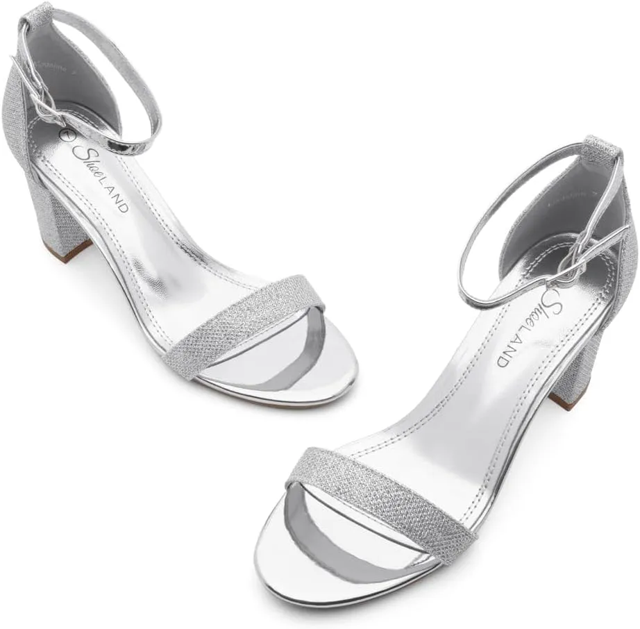 Shoe Land Women's Low Heels - 3-Inch Chunky Block Heeled Sandals with Ankle Strap | Open Toe Short Heels | Comfy Dressy Strappy Sandals for Wedding, Prom, Office