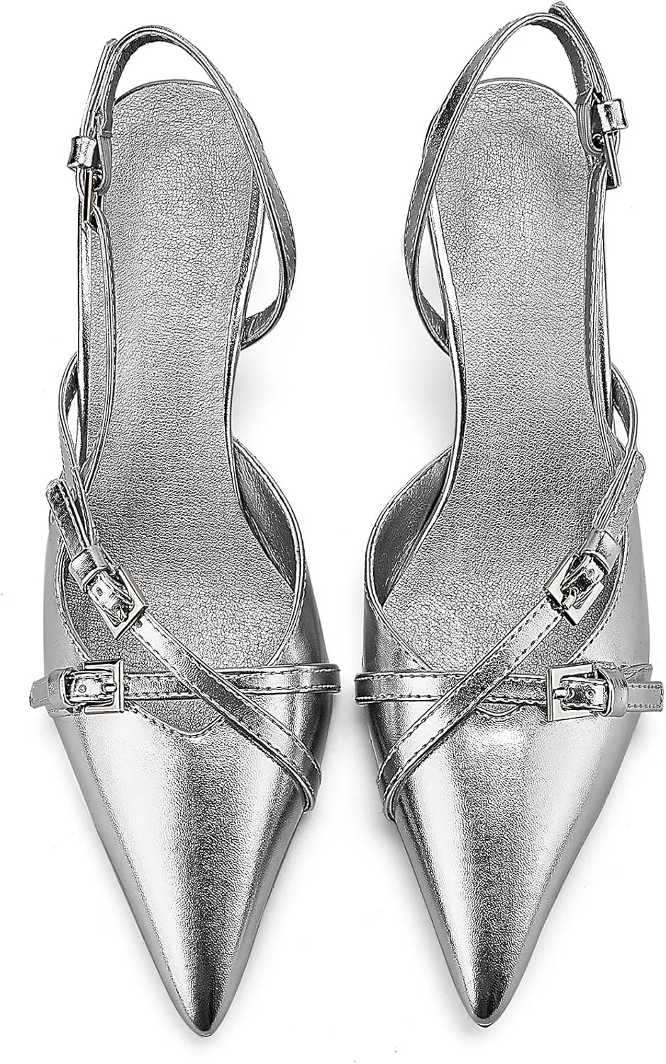Slingback Heels for Women,Kitten Heels with Pointed Toe Stiletto Heel Sandals Ankle Buckle Strap Shoes