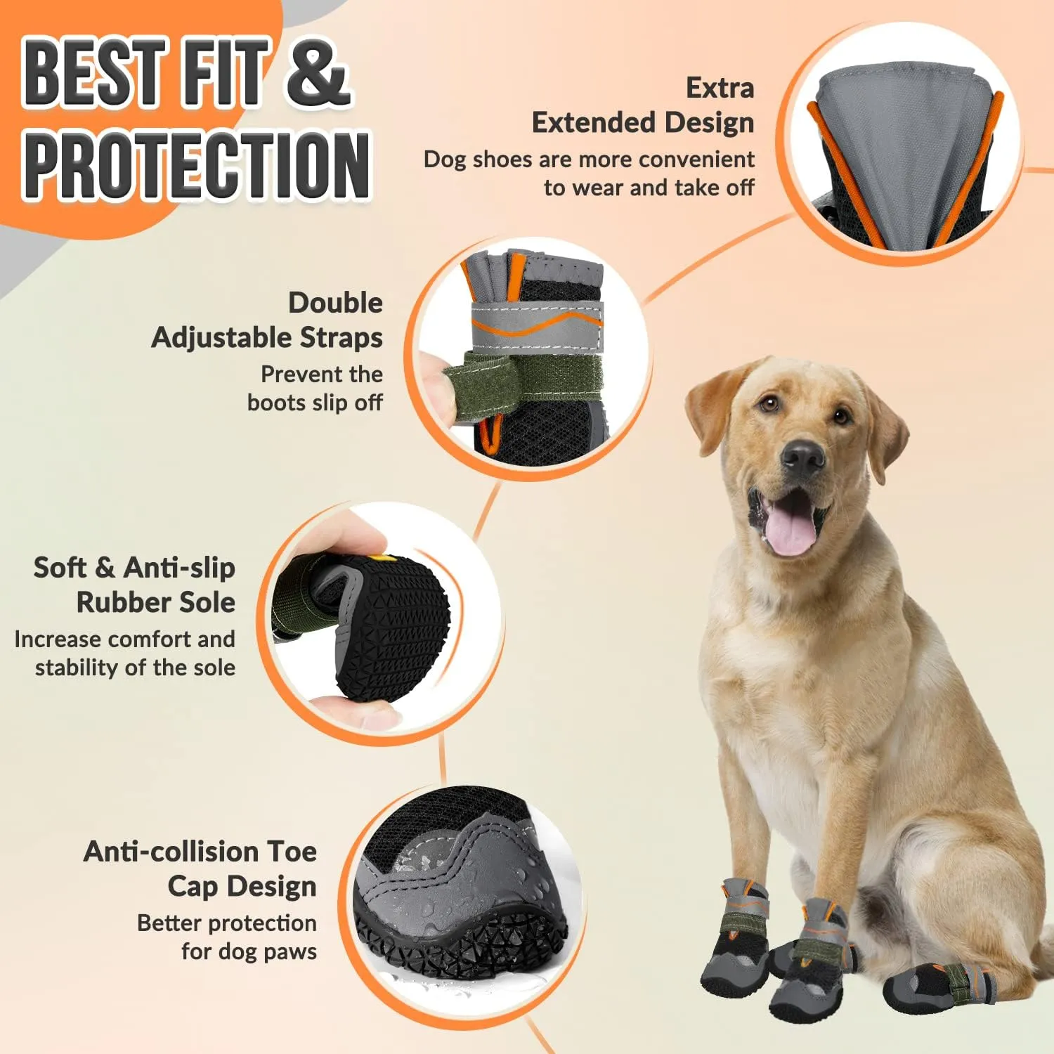 SlowTon Dog Shoes for Large Small Medium Dogs - Breathable Dog Boots for Summer Hot Pavement, Paw Protector for Outdoor Walking Winter Snow, Anti-Slip Rubber Dog Booties for Hardwood Floor (B, 6)
