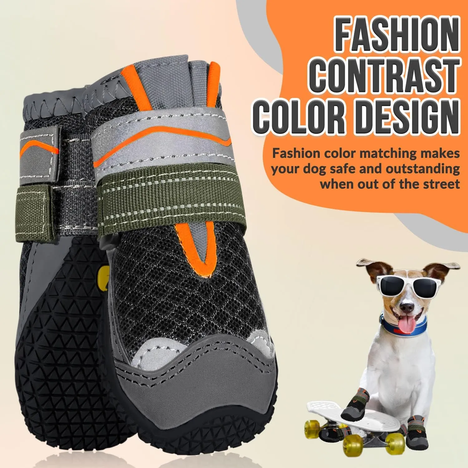 SlowTon Dog Shoes for Large Small Medium Dogs - Breathable Dog Boots for Summer Hot Pavement, Paw Protector for Outdoor Walking Winter Snow, Anti-Slip Rubber Dog Booties for Hardwood Floor (B, 6)