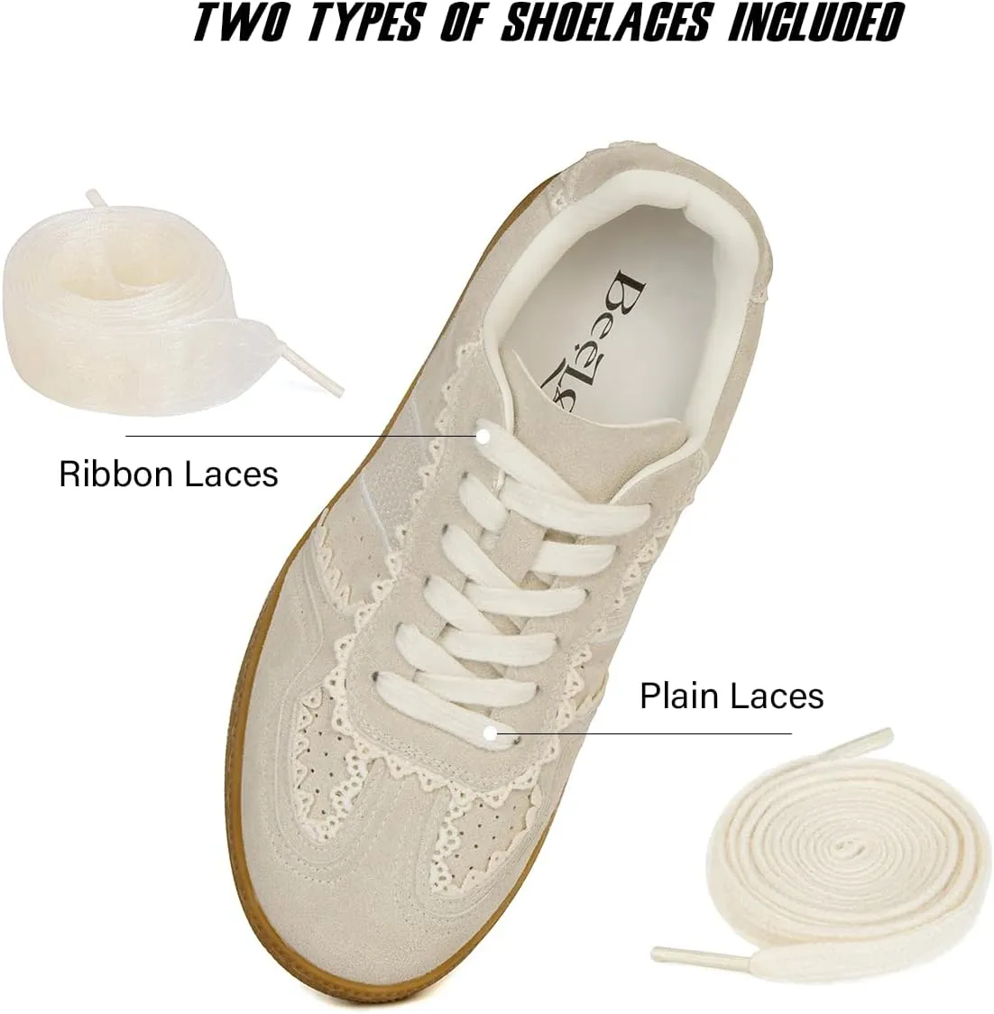 Sneakers for Women Lace Detail – Elegant Ribbon Lace-Up Womens Sneakers with Leather Upper Memory Foam Insole and Non-Slip Casual Shoes for Women Spring Shoes Low Top