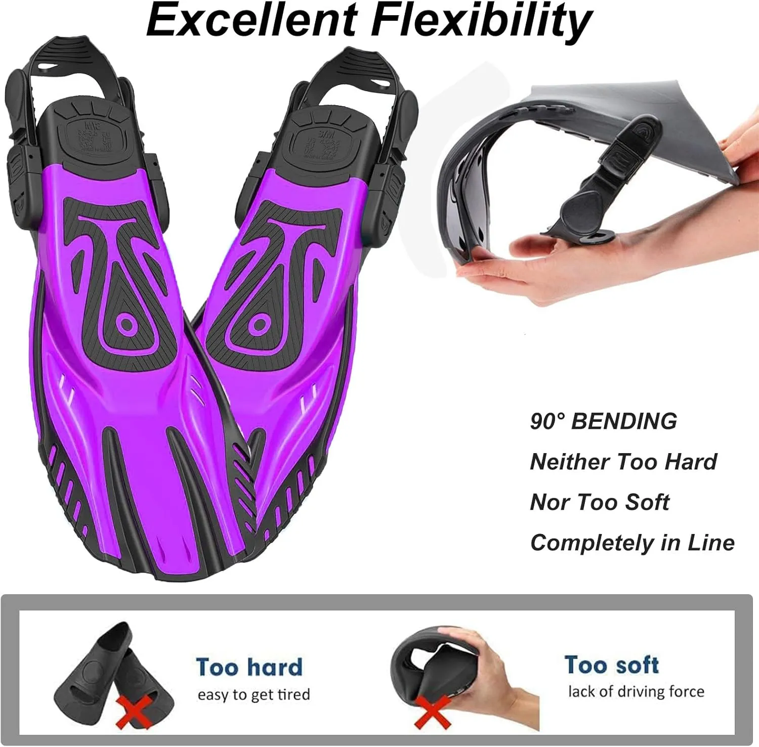 Snorkel Fins Diving Fins Adjustable Buckles Open Heel Swim Flippers Travel Size Short Swim Fins for Snorkeling Diving Swimming Adult Men Womens