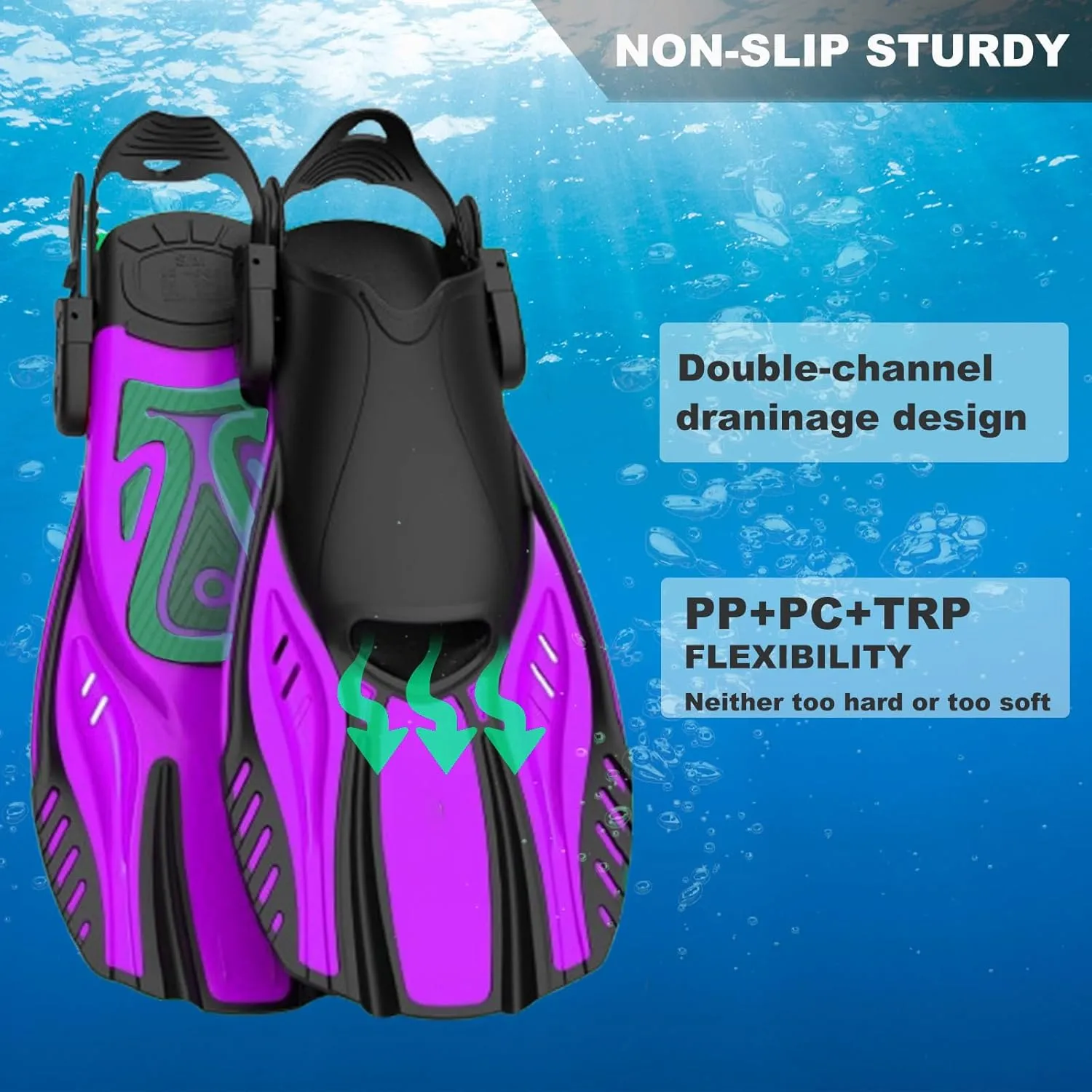 Snorkel Fins Diving Fins Adjustable Buckles Open Heel Swim Flippers Travel Size Short Swim Fins for Snorkeling Diving Swimming Adult Men Womens