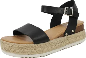 SODA Clip Womens Casual Espadrilles Trim Flatform Studded Wedge (5.5 M US, Clip-Blk)
