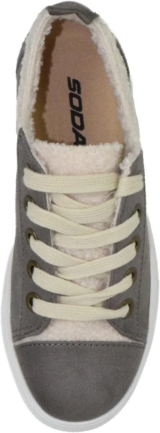 Soda Flat Women's Shoes Lace Up Loafers Casual Sneakers Synthetic Fur Hidden Flatform Endear-G