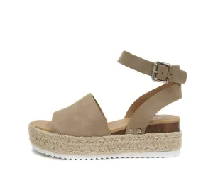 Soda Topic Open Toe Buckle Ankle Strap Espadrilles Flatform Wedge Casual Sandal (Dark Natural, us_footwear_size_system, adult, numeric, medium, 8.5)