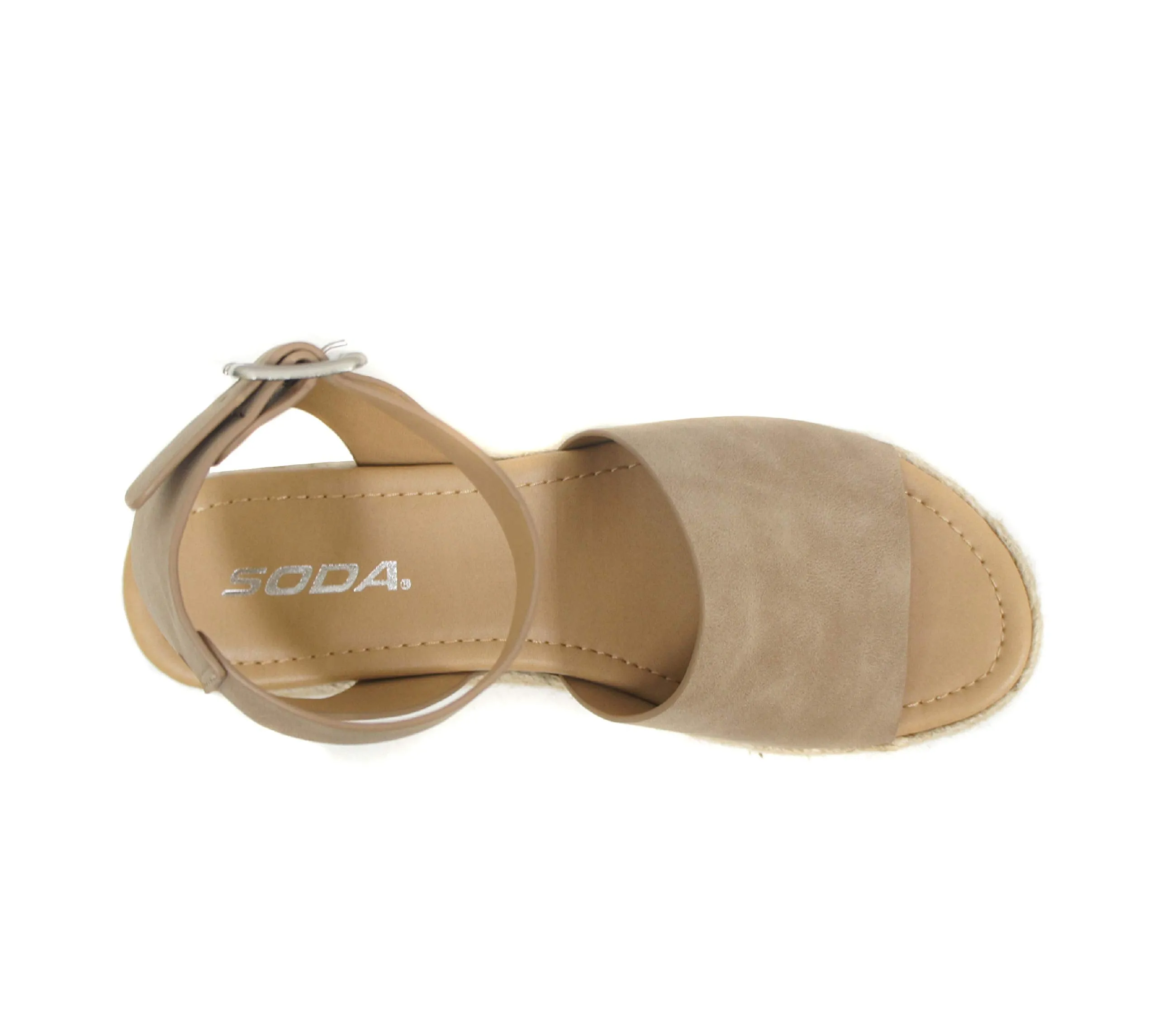 Soda Topic Open Toe Buckle Ankle Strap Espadrilles Flatform Wedge Casual Sandal (Dark Natural, us_footwear_size_system, adult, numeric, medium, 8.5)