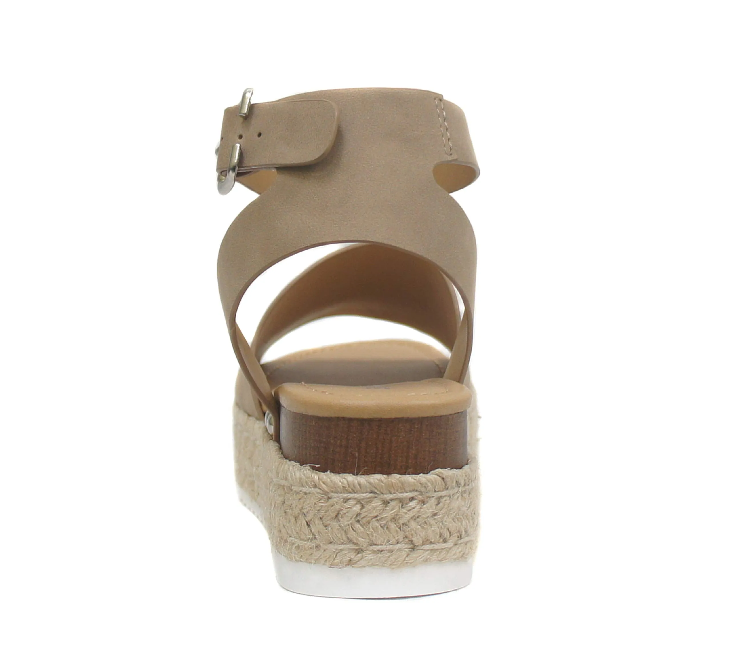 Soda Topic Open Toe Buckle Ankle Strap Espadrilles Flatform Wedge Casual Sandal (Dark Natural, us_footwear_size_system, adult, numeric, medium, 8.5)